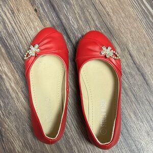 Red Girls Dress Ballet Flats with Rhinestone Accent